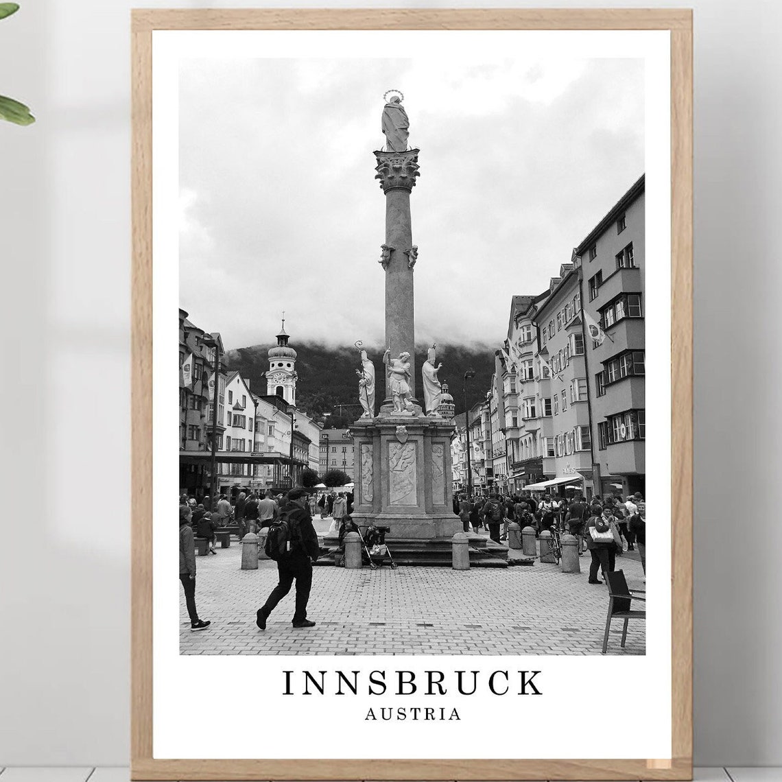 Innsbruck Austria St Anne Column Square Black And White Photo Poster