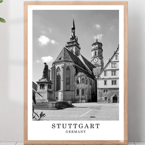 Stuttgart Germany Stiftskirche Church Black And White Photo Poster