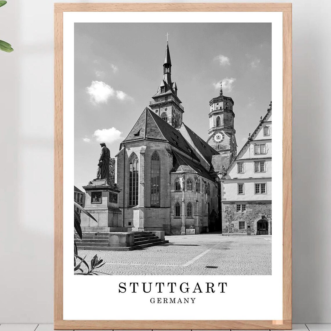 Stuttgart Germany Stiftskirche Church Black And White Photo Poster