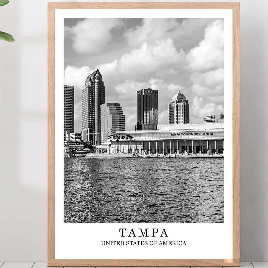 Tampa Florida Waterfront Skyline Convention Center Black And White Poster