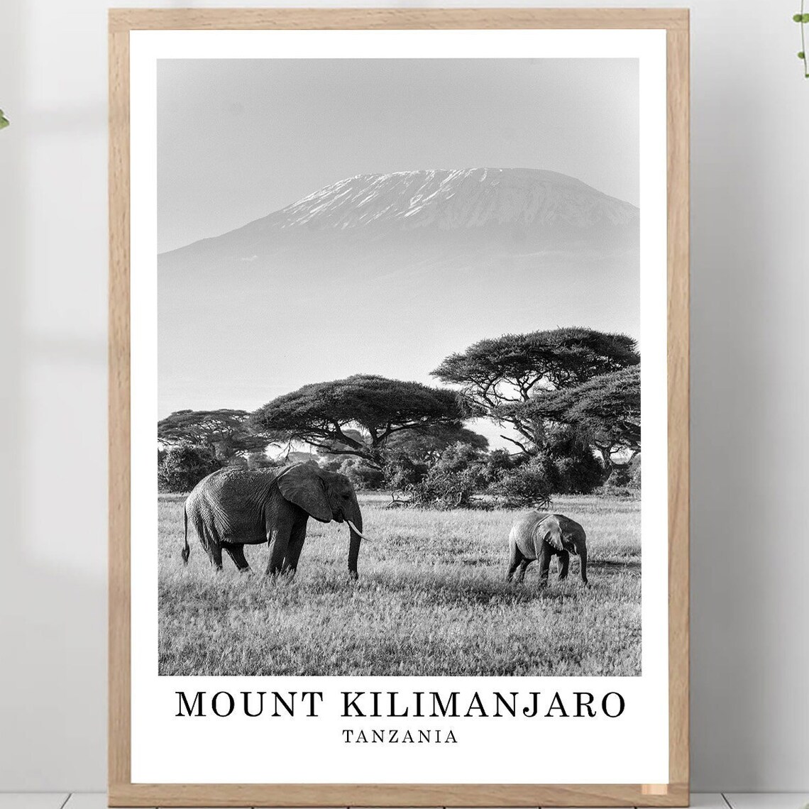 Mount Kilimanjaro Elephants On Savanna Tanzania Travel Poster Africa