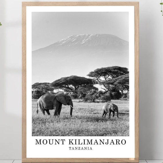 Mount Kilimanjaro Travel Print Black And White Photo Africa Landmark Poster Tanzania Wall Art Gift