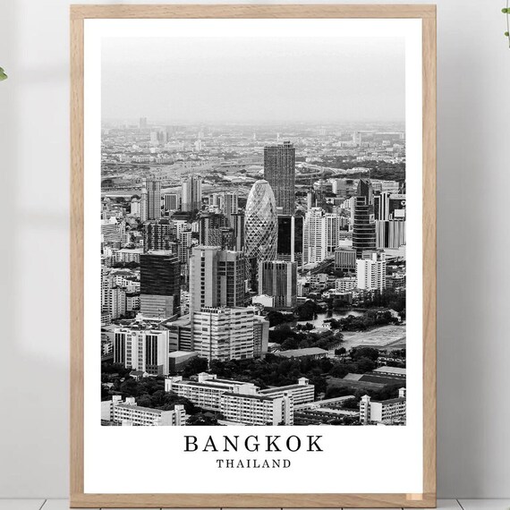 Bangkok Thailand Skyline Aerial View Black And White Travel Photo Poster