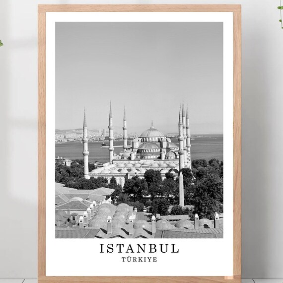 Istanbul Turkiye Blue Mosque Minarets Black And White Photo Poster