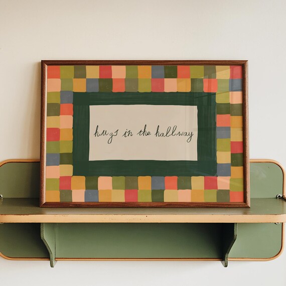 Hugs In The Hallway Checkered Retro Quote Entryway Decor Poster