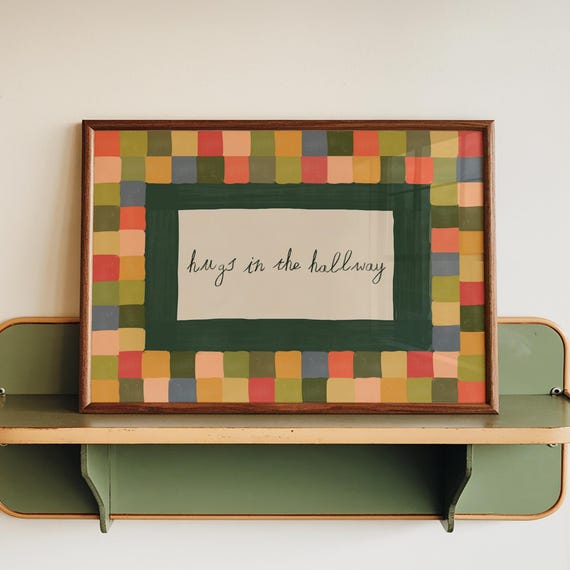 Retro Wall Art Landscape Hallway Print Hugs In The Mid Century Modern Colourful Patchwork Checkered