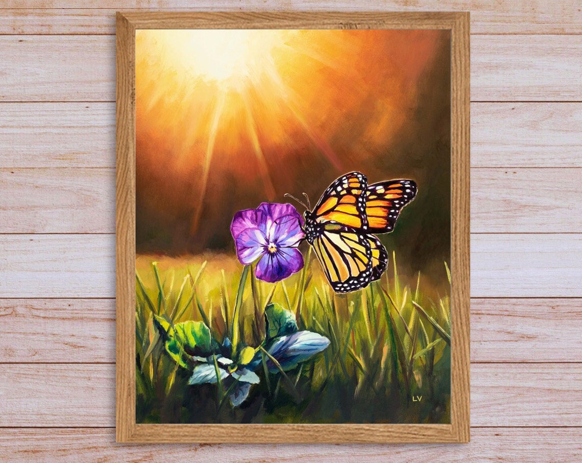 Monarch Butterfly And Purple Flower Print Pansy Wall Art Print Floral Insect Poster Meadow Landscape Drawing Gardener Gift Nature Lover - Image 4