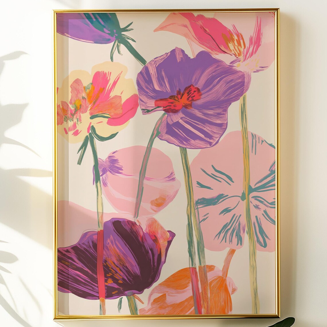 Loose Poppy Flowers Watercolor Pink Purple Orange Floral Art Poster