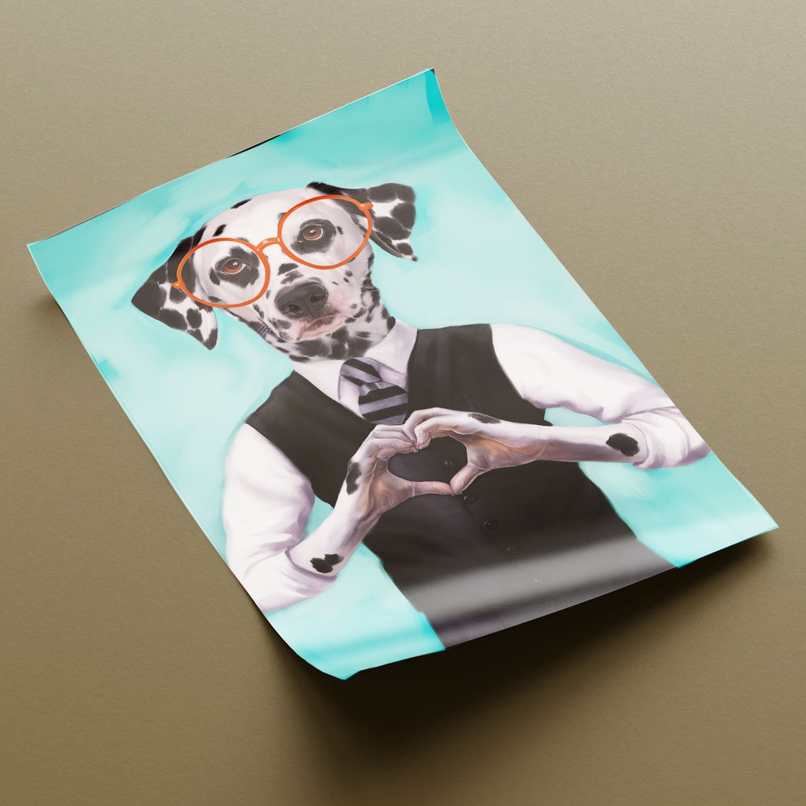 Dalmatian Dog Heart Hands Red Glasses Funny Dressed Up Poster - Image 2