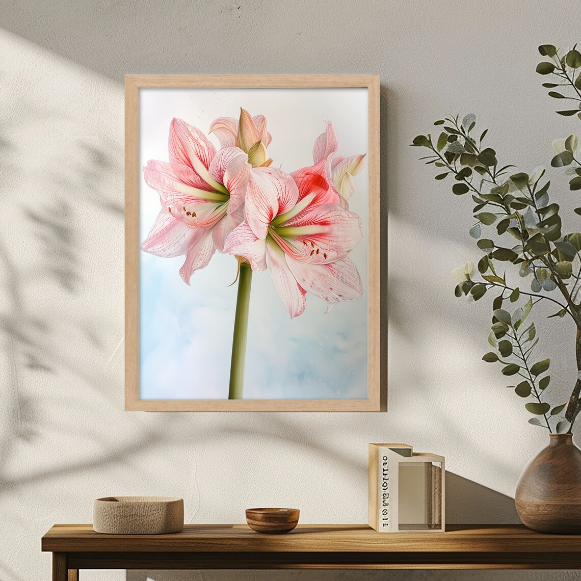 Pink Amaryllis Flower Blooms Soft Watercolor Botanical Poster - Image 4