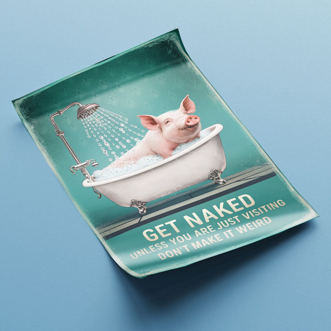 Get Naked Pig In Bathtub Funny Vintage Bathroom Decor Poster - Image 2