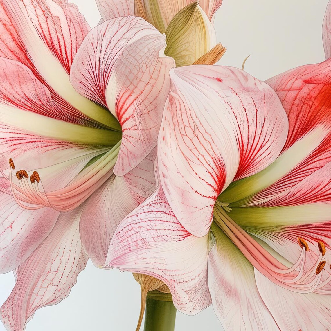 Pink Amaryllis Flower Blooms Soft Watercolor Botanical Poster - Image 3
