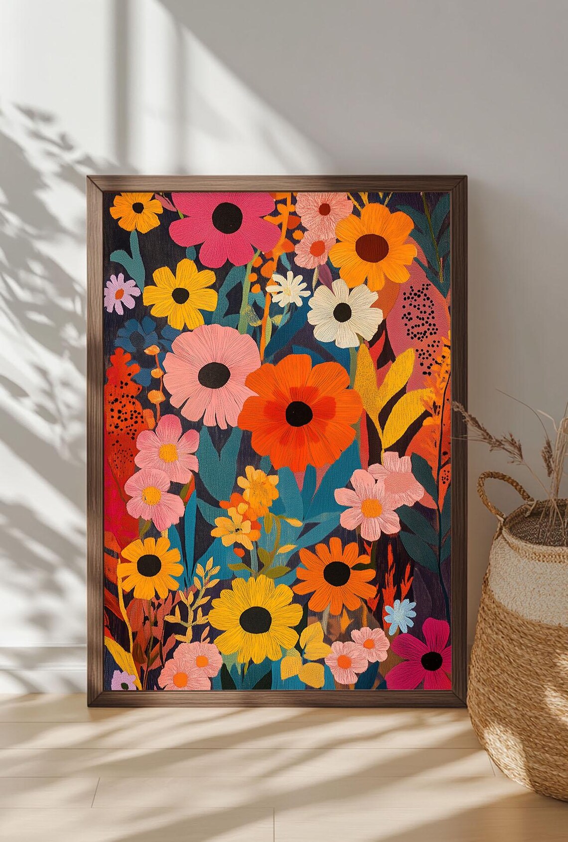 Colorful Wildflower Meadow Folk Art Style Vibrant Floral Garden Poster - Image 4