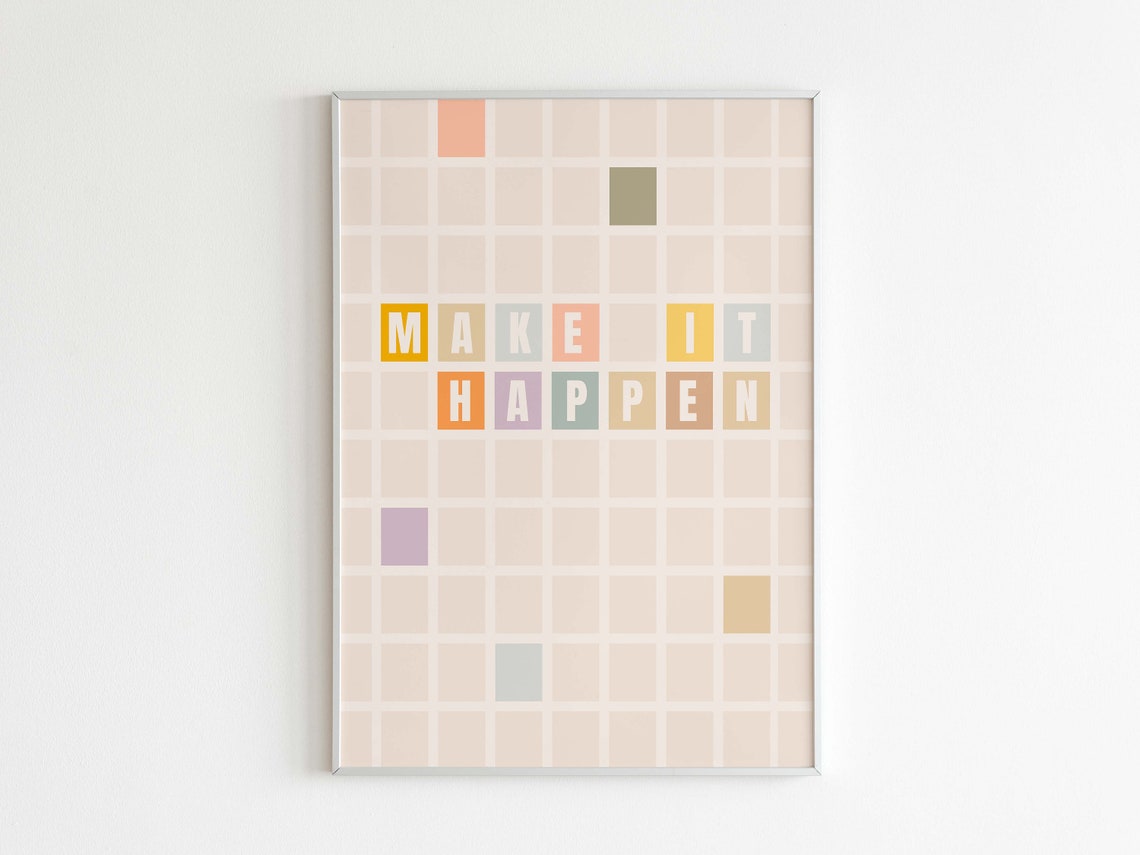 Motivational Wall Art Inspirational Quote Print Make It Happen Typography Decor Instant Pastel Color