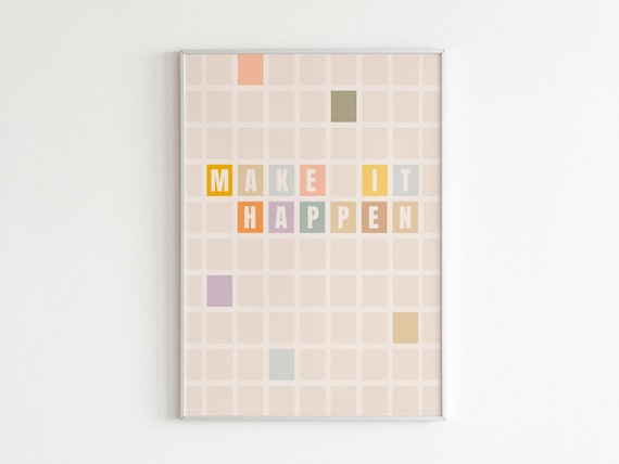 Motivational Wall Art Inspirational Quote Print Make It Happen Typography Decor Instant Pastel Color