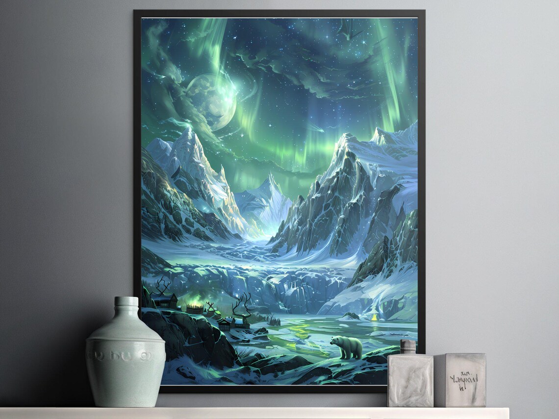 Alaska Aurora Borealis, Northern Lights Landscape Art Print - Image 2