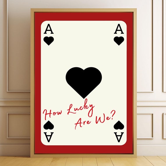 How Lucky Are We Print Vintage Bar Cart Trendy Ace Of Heart Wall Art College Apartment Decor Girly Room Aesthetic Coastal Cowgirl Art