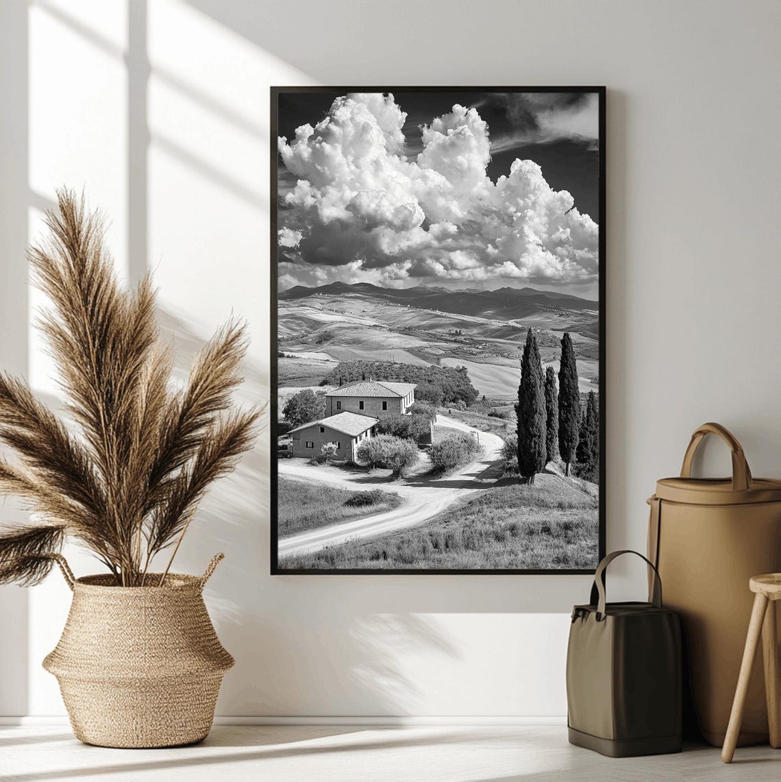 A Black And White Photo Of The Italian Landscape Italy Photography Mediterranean Wall Art Wall Art Travel Photography - Image 2