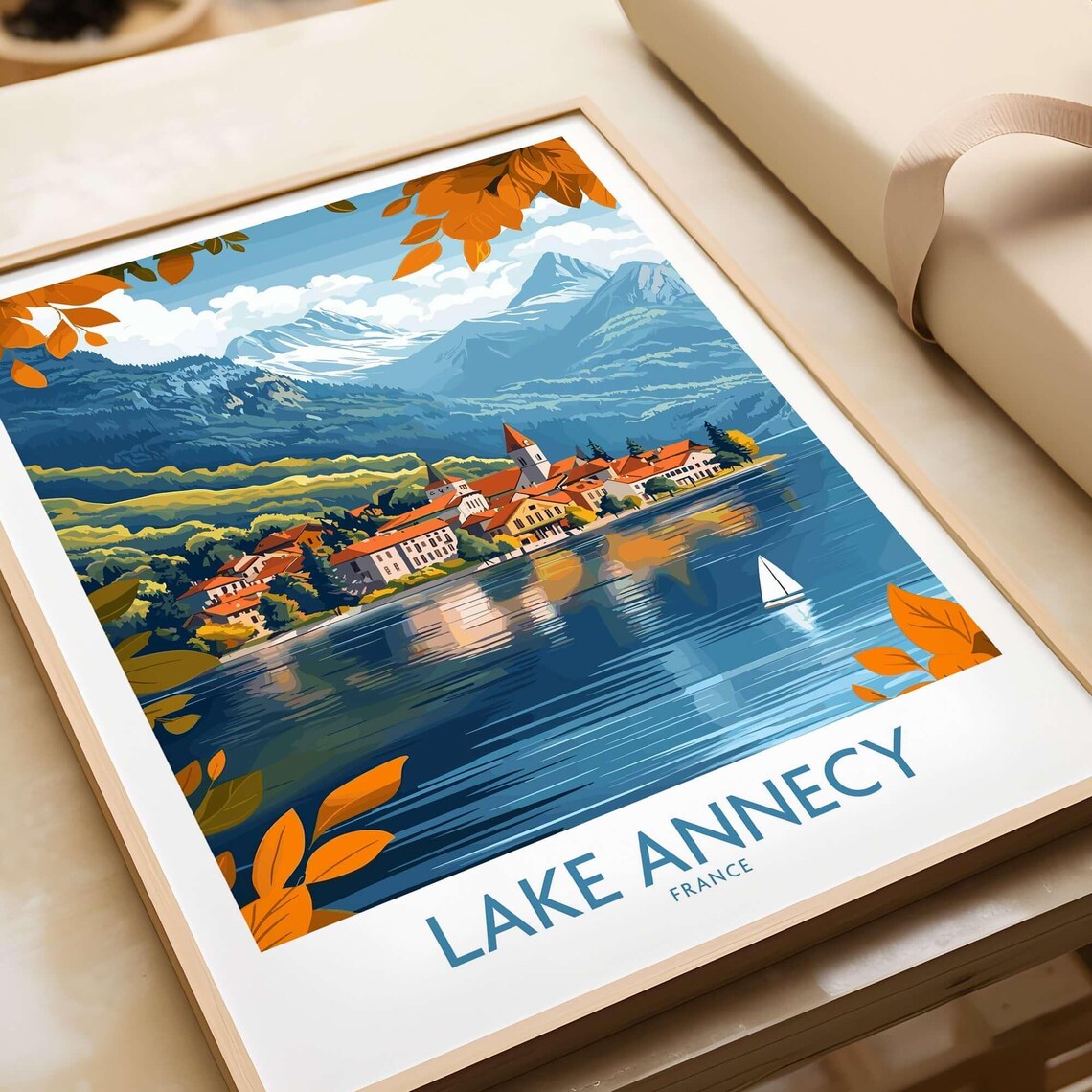 Lake Annecy Travel Poster France Poster Gift Illustration Home Dcor Lake Annecy Poster