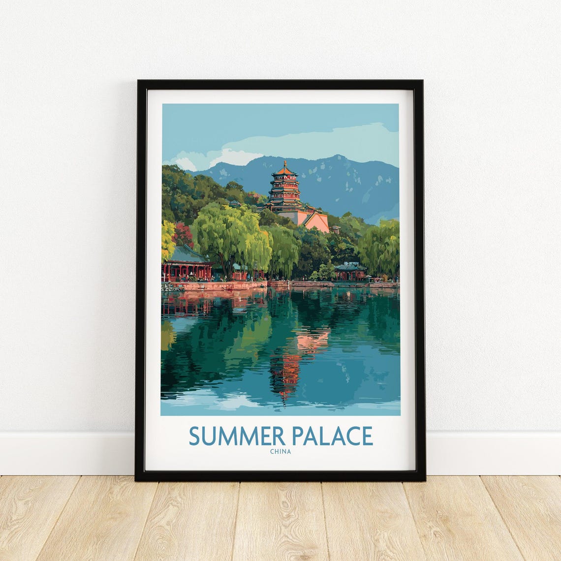 Summer Palace China Pagoda Reflection in Calm Lake Travel Poster