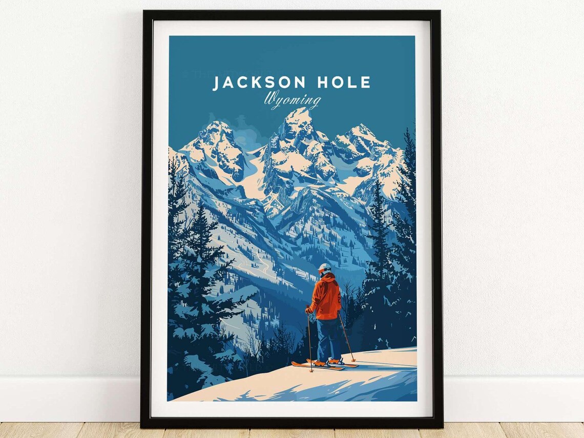 Jackson Hole Ski Travel Poster, Wyoming Resort