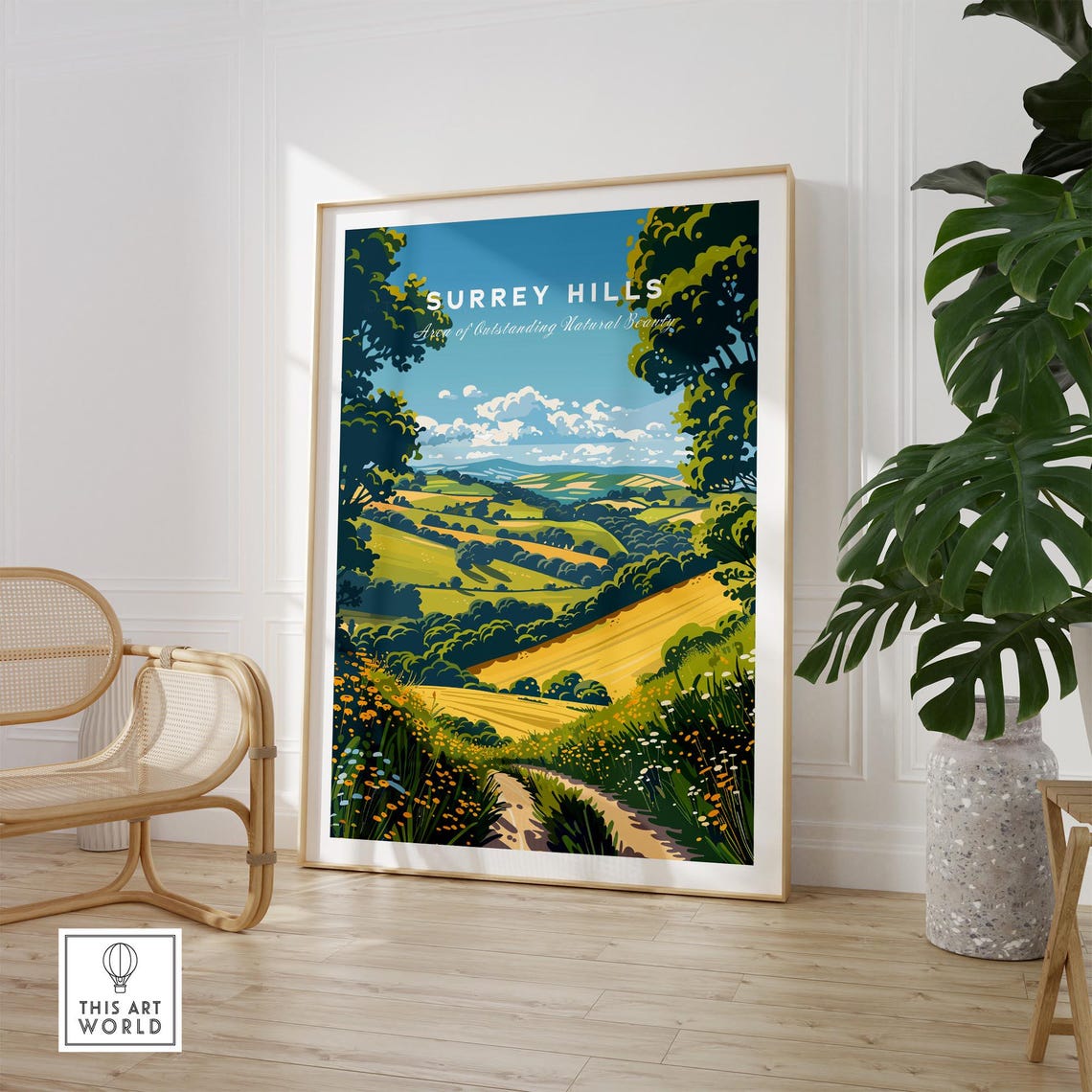 Surrey Hills England Meadow Path Golden Fields Vintage Poster - Image 3