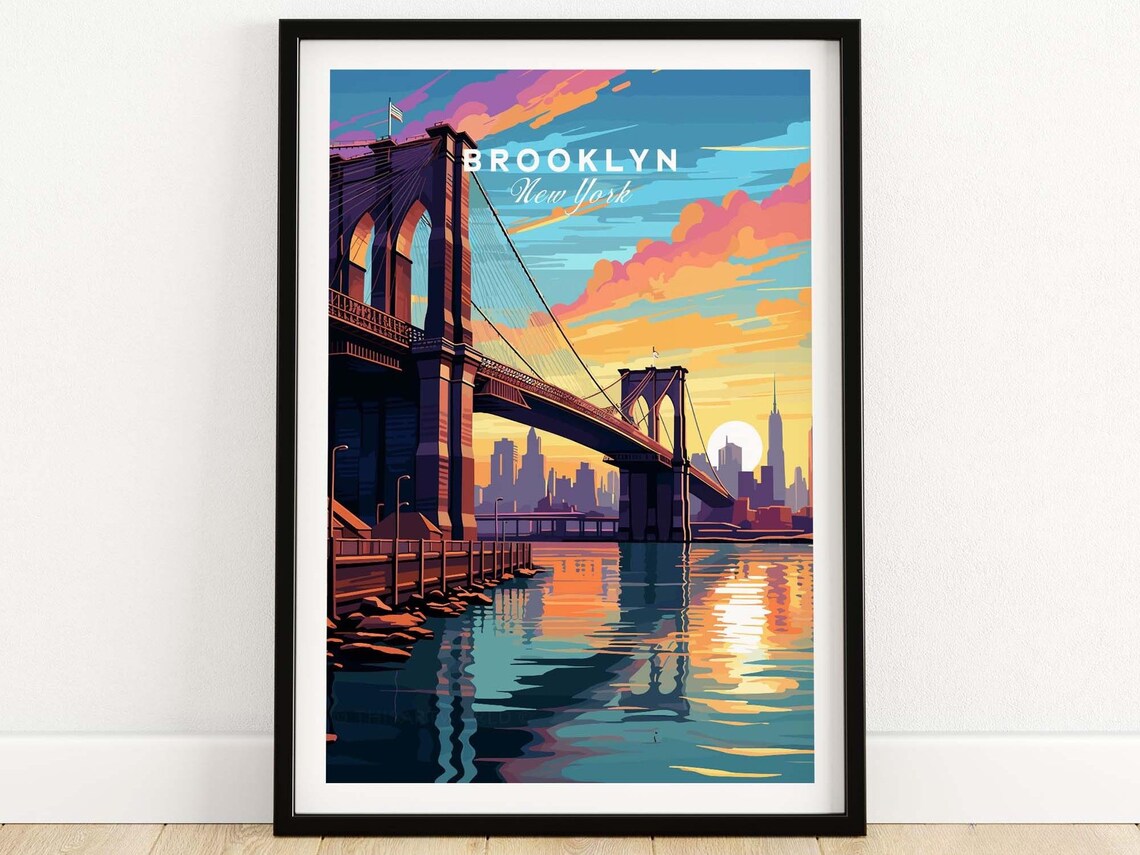 Brooklyn Bridge Travel Poster, Personalized Wall Art