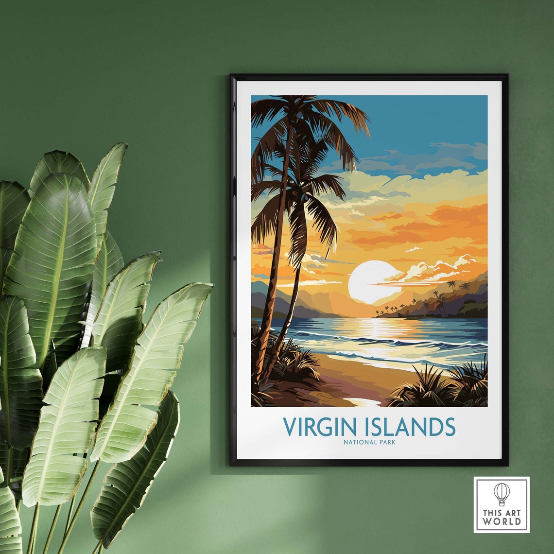 Virgin Islands National Park Beach Sunset Palms Ocean Poster - Image 2