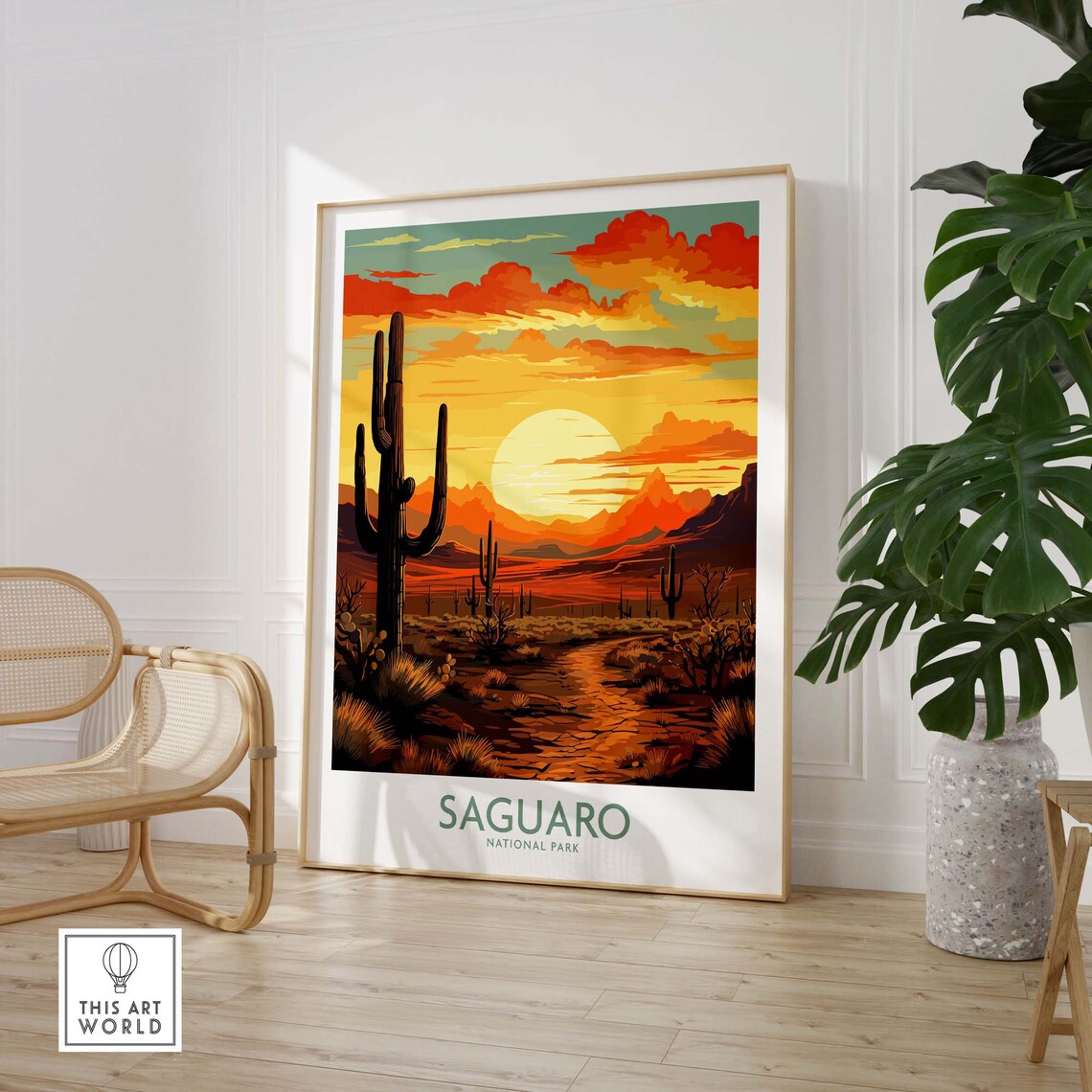 Saguaro National Park Arizona Desert Sunset Giant Cactus Art Poster - Image 2
