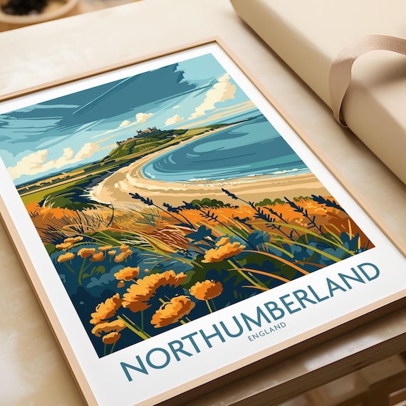 Northumberland England Coastal Dunes Castle Beach View Poster