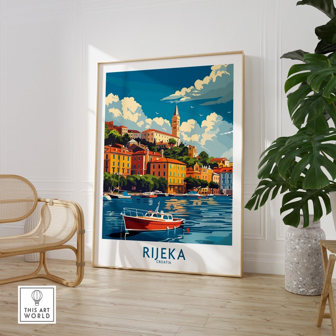 Rijeka Croatia Waterfront Red Boat Harbor Clock Tower Travel Poster - Image 2