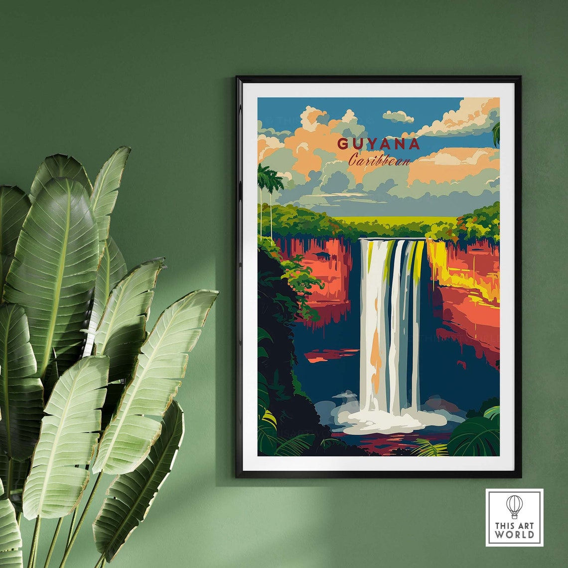 Guyana Caribbean Waterfall Red Cliffs Jungle Adventure Poster - Image 2