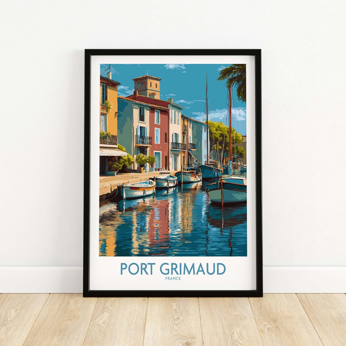 Port Grimaud France Harbor Canal Boats Old Town Travel Poster