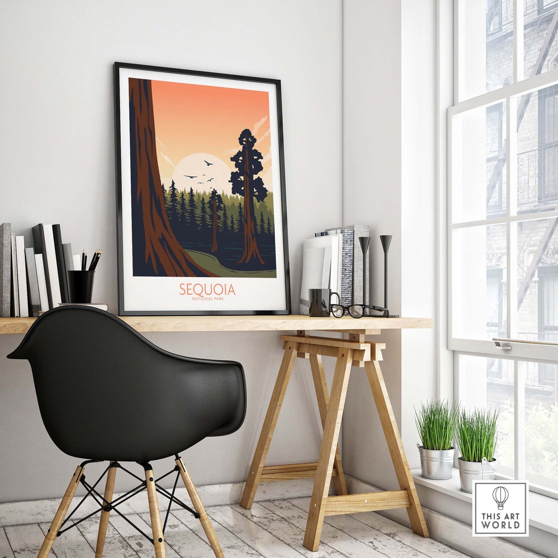 Sequoia National Park Giant Redwoods Sunset Forest Art Poster - Image 4