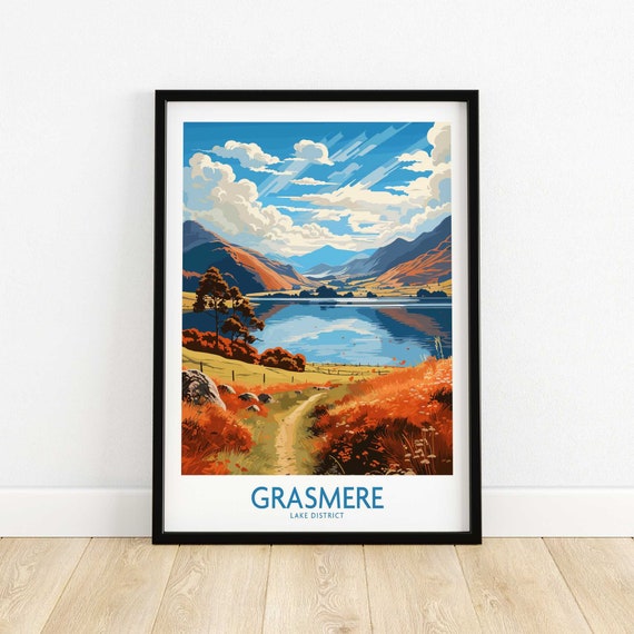 Grasmere Lake District Print Wall Art Travel Poster Home Decor Artwork Gift Illustration Lover