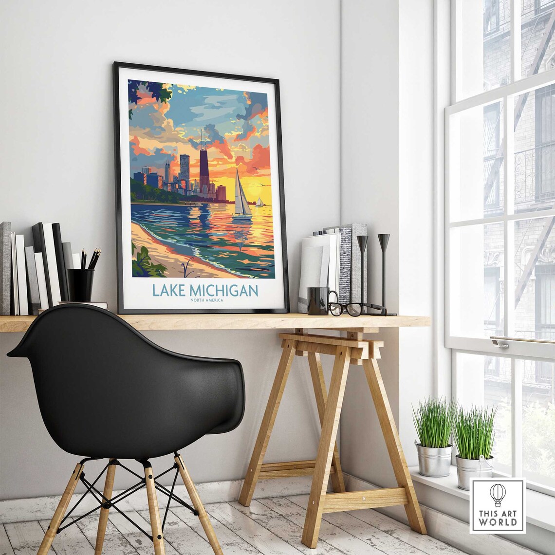 Lake Michigan Travel Poster Lake Michigan Print Wall Art Poster Gift Lake Michigan Home Decor Art Lover Gift Lake Michigan Artwork - Image 4