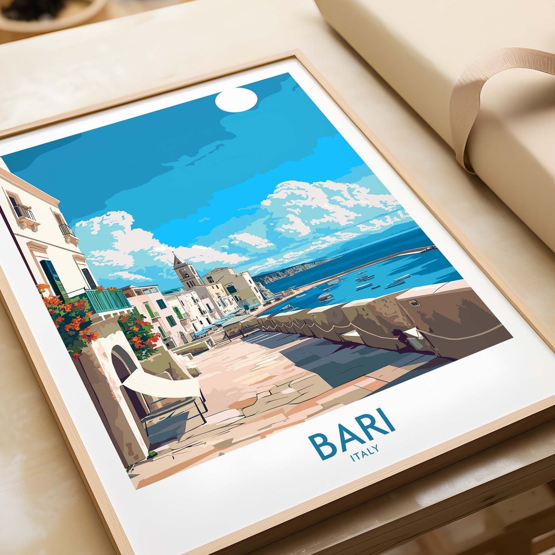 Bari Italy Lungomare Seaside Walk Old Harbor Sunny Day Poster