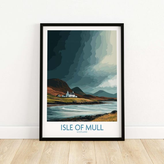 Isle Of Mull Poster Wall Art Scottish Island Travel Print Nature Landscape Decor Gift For Scotland Lovers Coastal Vintage Style Illustration