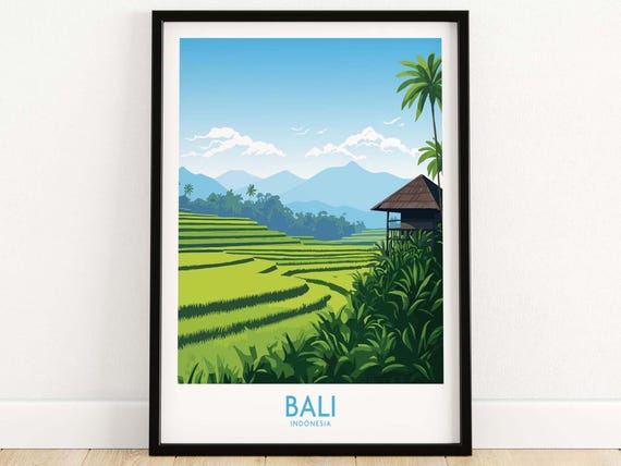 Bali Poster Wall Art Print Travel Home Dcor Gift Illustration Artwork Birthday Present
