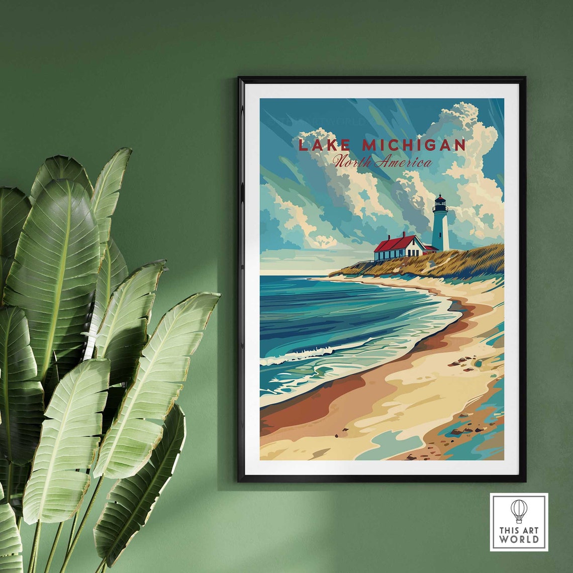Lake Michigan North America Lighthouse Keeper House Beach Poster - Image 2
