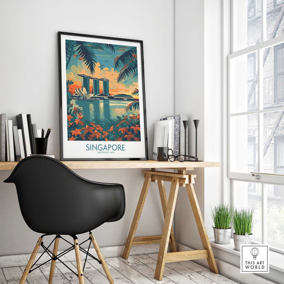 Singapore Marina Bay Sands Skyline Sunset Asia Travel Poster - Image 2