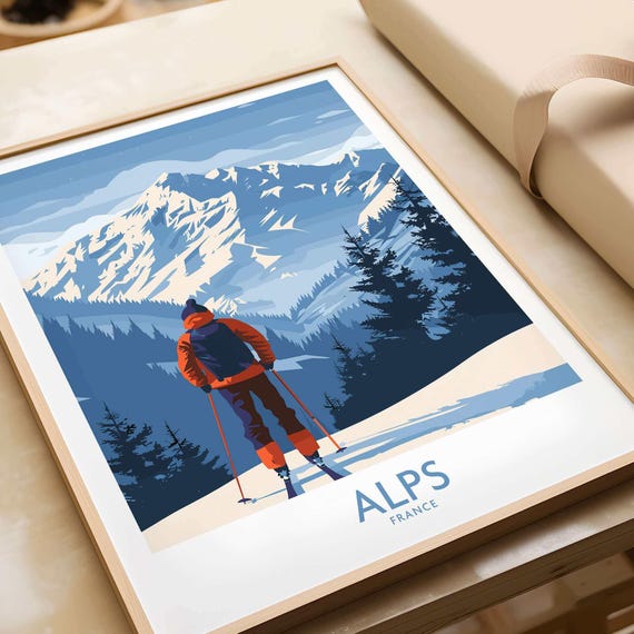 Alps Ski Art Print, Ski Lodge Decor