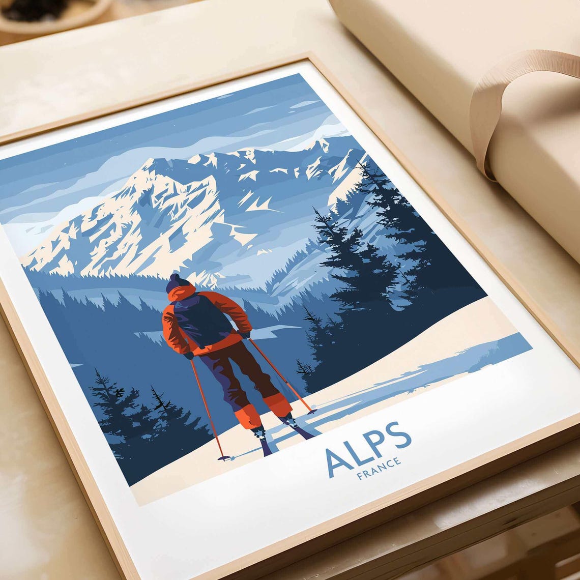 Alps Ski Art Print, Ski Lodge Decor