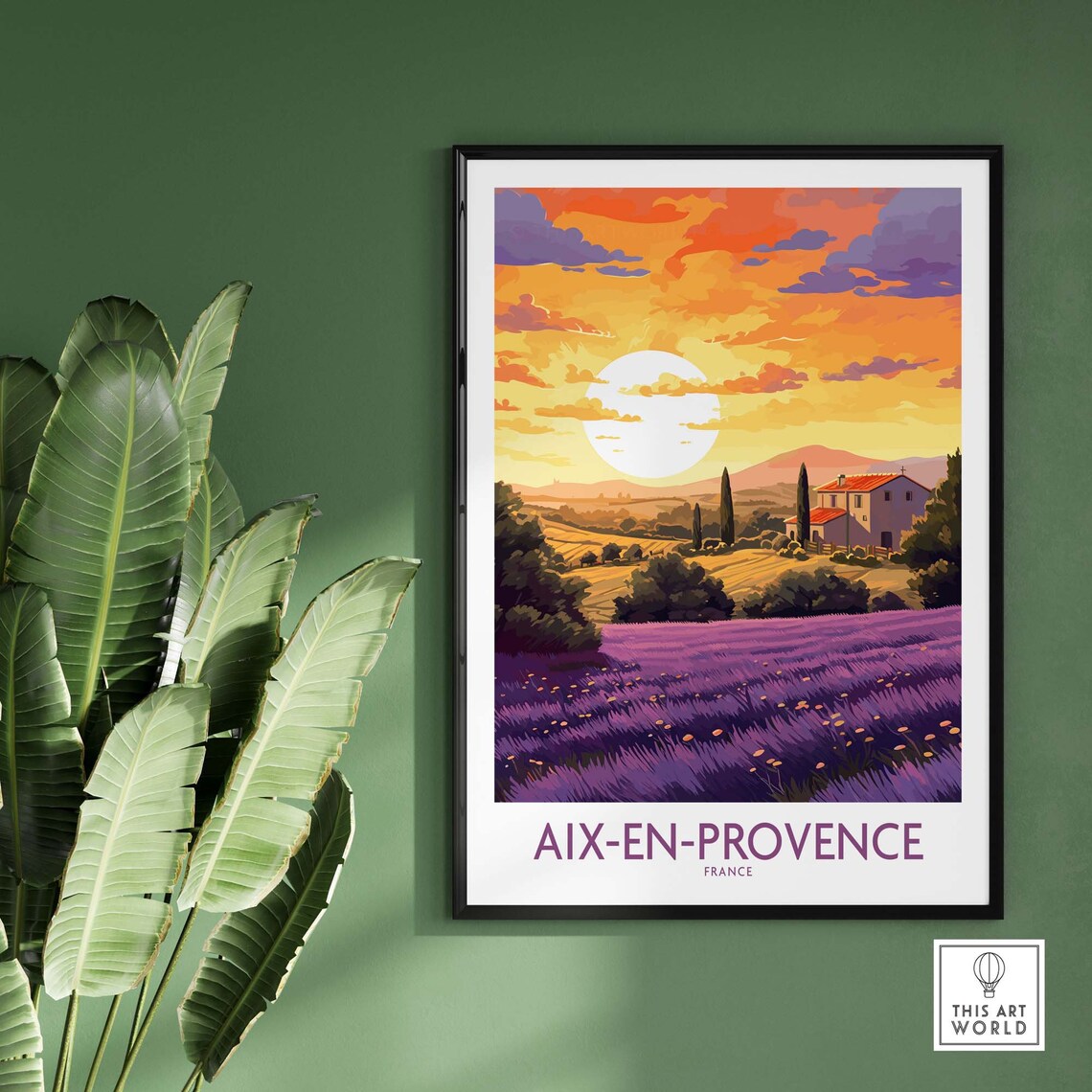 Aix en Provence France Lavender Field Golden Sunset Travel Poster - Image 2