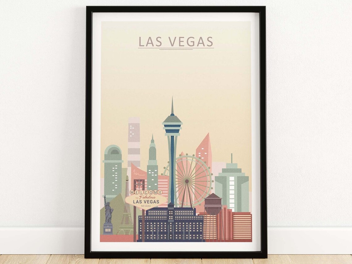 Las Vegas Skyline Travel Poster, Cityscape Wall Art