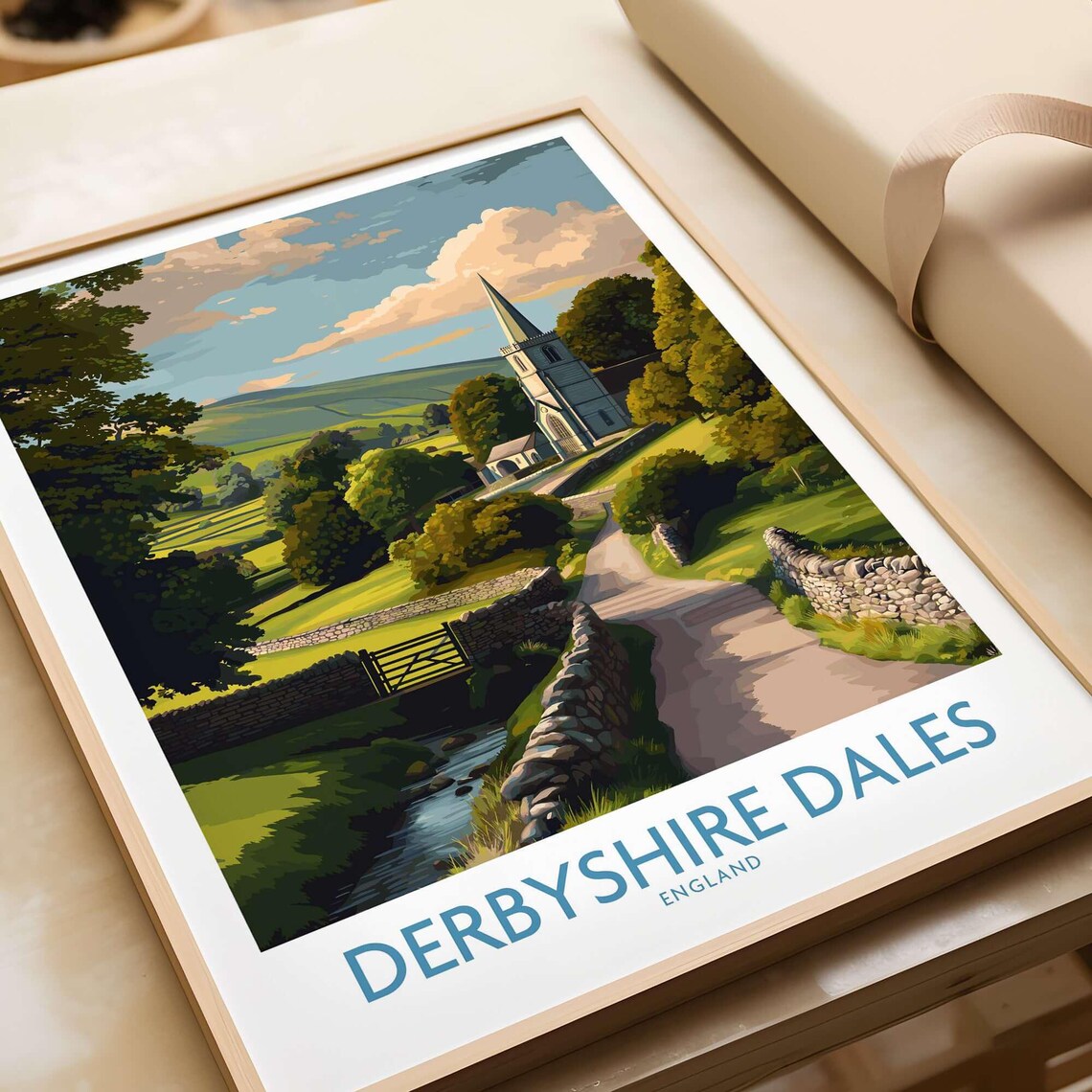 Derbyshire Dales England Stone Church Village Valley Scenic Poster