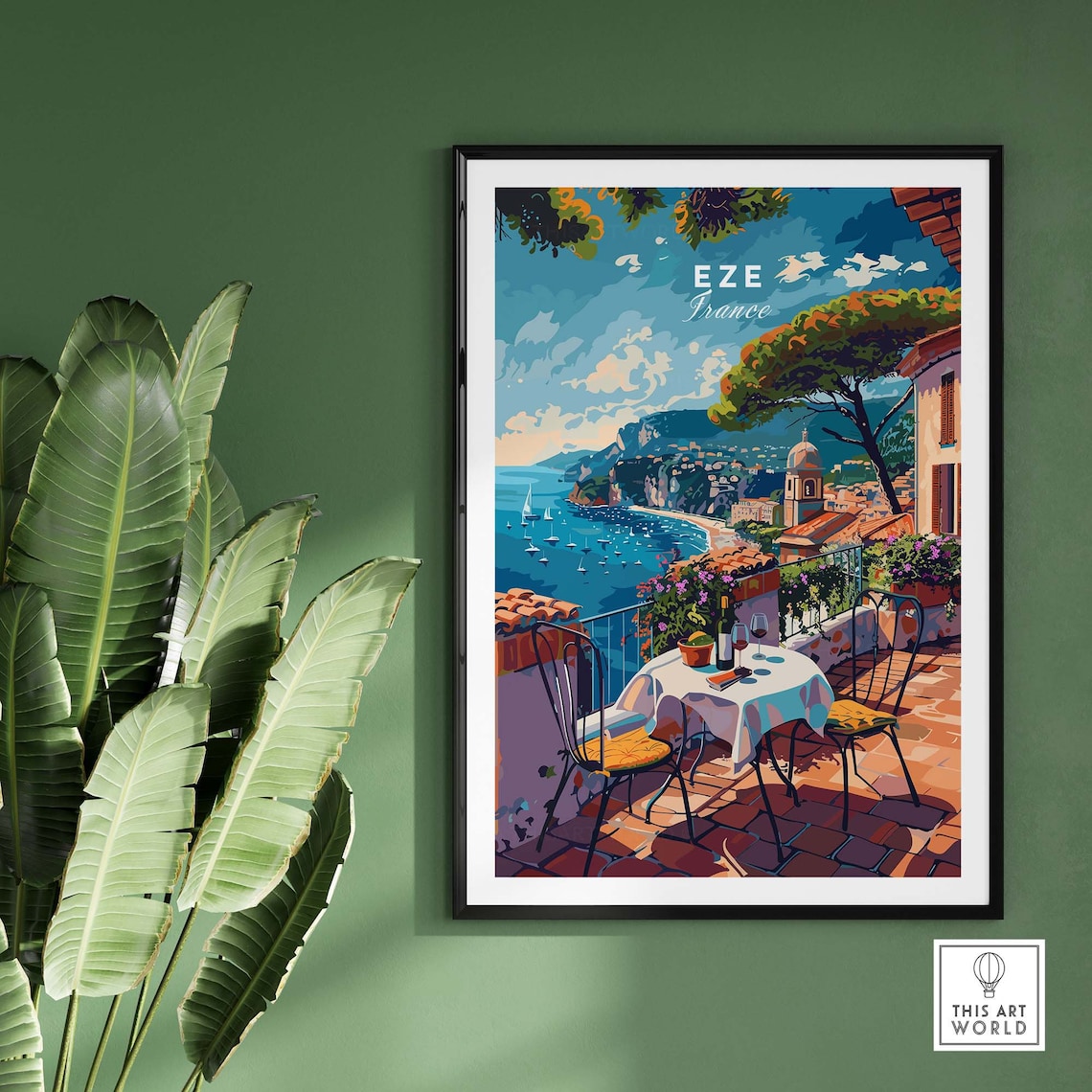 Eze France Seaside Terrace Wine View Vintage Travel Artwork Poster - Image 2