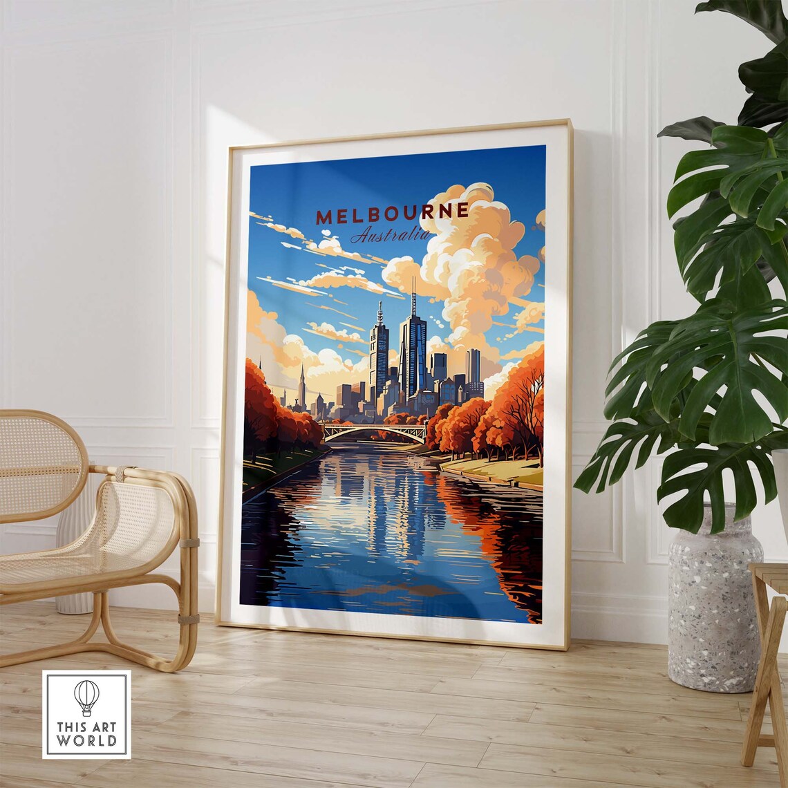 Melbourne Australia Skyline River Autumn Vintage Travel Poster - Image 3