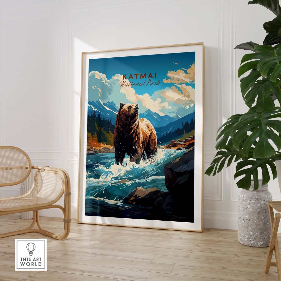 Katmai National Park Brown Bear Wild River Rapids Scene Poster - Image 3