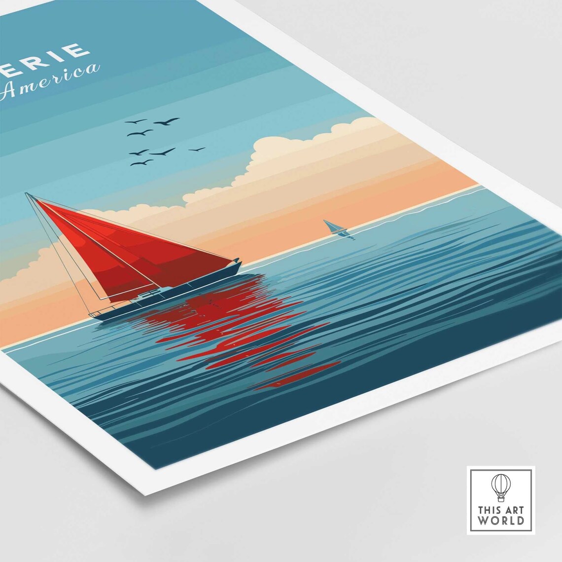 Lake Erie North America Red Sailboat Golden Sunset Sailing Poster - Image 4